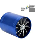 F1Z Turbocharger And Dual Air Intake Fuel Saver Kit, blue aluminum body, with fan visible, for turbocharged vehicles