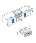 Diagram illustrating dimensions for installing Custom Fit Outdoor Kitchen Island Cover For Left Right And Straight Configurations.