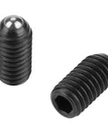 Built Rugged Carbon Steel M6 Hex Socket Ball Spring Plunger Set Ten Piece Lock Tight Screw Thread Mechanical Clamp Positioning Fastener Heavy Duty Garage Ready Hardware showing two black carbon steel spring ball plungers.