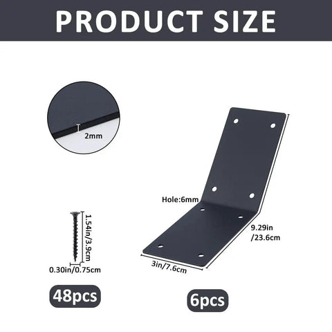 Beefy 6 Pack Inside 45 Degree Corner Brackets With 48 Screws, 8 Hole Iron Knee Braces For Furniture, Wood Posts, Pergolas And Lumber, Flush Mount Design, Rock Solid Support For Posts And Beams, Black Metal Bracket Set