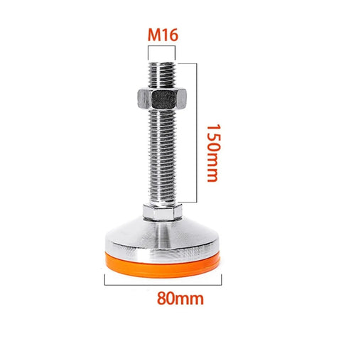 Six Adjustable Leveling Feet Set Heavy Duty Carbon Steel Glides With Large Bases Supports Up To 1000 Lb Ideal For Cabinets Tables Chairs Shelves Industrial Equipment And Machinery Stabilizes On Uneven Floors Reduces Shake And Vibration. M16 150mm leveling foot 80mm base