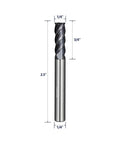 WEXWE carbide end mill, square 4-flute, 1/4" shank, 2.5" overall length