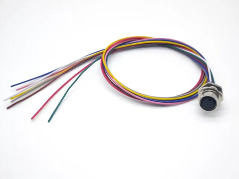 Waterproof M12 8 Pin Sensor Receptacle Connector A Coded Aviation Socket with multicolored wires for harsh industrial use.