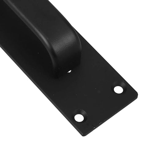 Close-up of Black Exterior Door Handle Heavy Duty Barn Door Pull With Surface Mount Holes Universal Fit For Sliding Doors