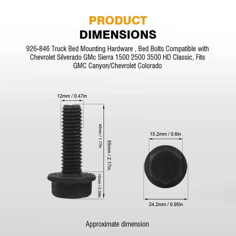 Upgrade Your Rig With These Badass Truck Bed Mounting Bolts M12 X 55MM Zinc Plated Steel dimensions showing detailed measurements.