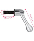M10 X 25mm Adjustable Clamping Lever With Push Button Locking, 63mm Lever, Silver Tone Steel, 2 Piece Set, Side View, Dimensions Shown