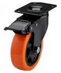 4 Inch Orange Floral Ventilated Swivel Brake Caster With Locking Brake for light duty carts, close-up view.