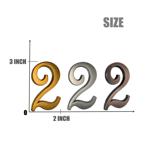 3 Inch House Mailbox Numbers Copper Finish Door Address Sign Stickers For Apartment Office Home Yard Outdoor Or Business Decoration Weatherproof Exterior Numerals Durable Corrosion Resistant Easy To Install shown with size dimensions.