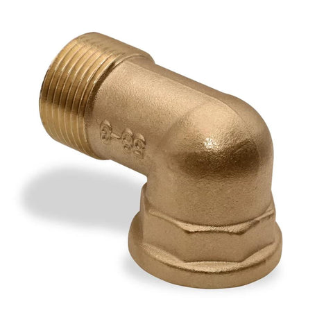 Brass 90-degree elbow adapter, 3/4 in male to 3/4 in female for repairs.
