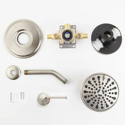 Brushed Nickel Rain Shower System With 6 Inch Shower Head And Handle, ABS Construction, Leak-Proof Design components