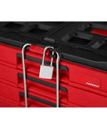 Locking security bar on a 22 Inch 4-Drawer Polymer Tool Box With Quick Adjust Dividers And Modular Storage System