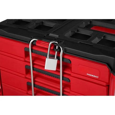 Locking security bar on a 22 Inch 4-Drawer Polymer Tool Box With Quick Adjust Dividers And Modular Storage System