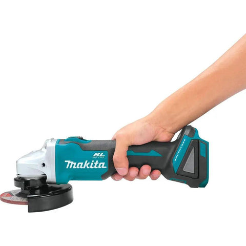 18V LXT Brushless Cordless Cut-Off And Angle Grinder with Automatic Speed Change for Optimum Torque, shown in hand