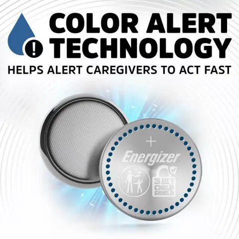 Top Shelf 3V Lithium Coin Cell Battery Pack CR2032 Six Count Bundle with Color Alert technology for caregiver assistance.