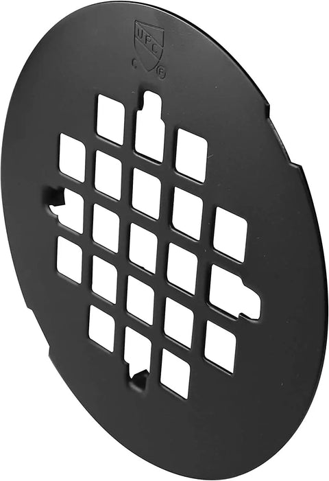 2 Inch No Caulk PVC Shower Drain With Compression Gasket And 4 And A Quarter Inch Round Grid Cover Matte Black