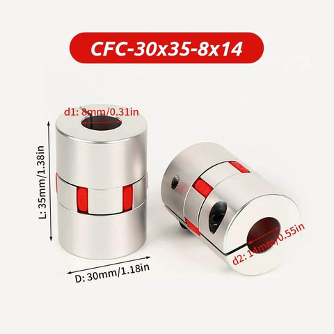 Plum Flexible Shaft Coupling 8mm To 14mm Bore Aluminum Alloy Body 30mm Diameter 35mm Length High Torque Spider Coupler