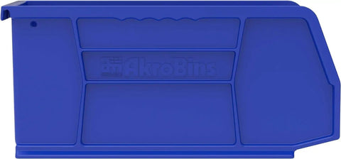Side view of a blue storage bin from the Blue 12 Pack Stackable Plastic Storage Bins for Home and Garage Organization, Space Saving Bins.