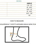 Size chart and measurement guide for 849 Ultra Gel Lace Up Ankle Support With Internal Gel Cushions For All Day Comfort Pre Curved Tongue