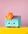 Flickering Dumpster Fire Night Light With Realistic LED Flame, Touch Activated Lit Desk And Hallway Accent, cozy pastel design on yellow box
