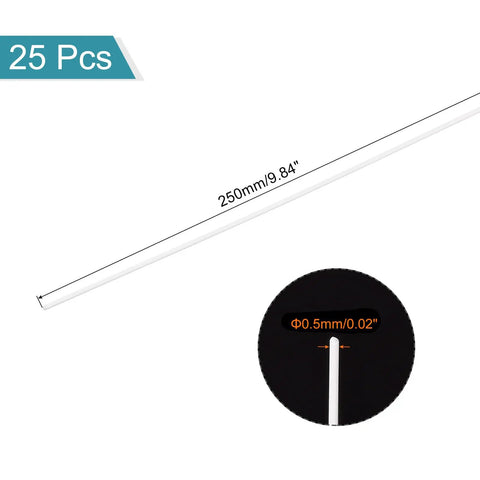 ABS Plastic Round Rod 0.5mm By 250mm White For DIY Model Making And Architectural Projects Pack Of 25 Thin Rods