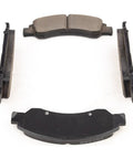 Front And Rear Complete Brake Kit With Ceramic Pads Shoes And Rotors And Drums For Chevy Silverado 1500 And Gmc Sierra 1500 Models 2009 To 2013 ceramic brake pads arranged on a white background.