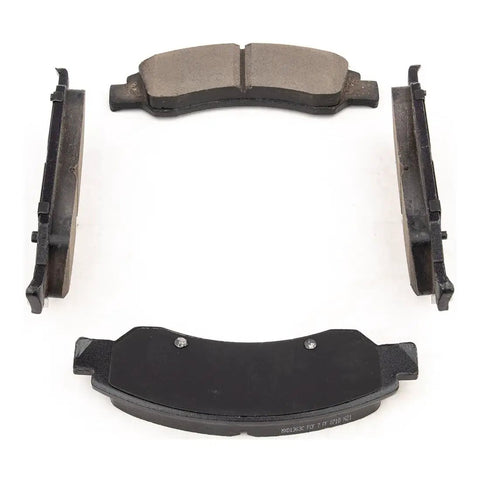 Front And Rear Complete Brake Kit With Ceramic Pads Shoes And Rotors And Drums For Chevy Silverado 1500 And Gmc Sierra 1500 Models 2009 To 2013 ceramic brake pads arranged on a white background.