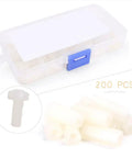 200 Piece M2.5 Nylon White Standoff Spacers Set With Male And Female Bolts And Nuts For DIY Projects gear set in storage box