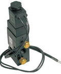 BAV050SA Heavy Duty 4 Way 2 Position Solenoid Air Valve With Five Quarter Inch NPT Ports and 12V Coil, black unit with wires