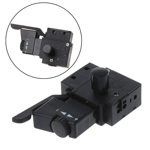 Electric Drill Speed Control Push Button Switch For Power Tools With Built In Speed Knob On Off Momentary LED Indicator And Industrial Trigger Lever For Hand Drills, black plastic