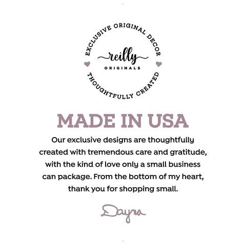 Logo of a woman owned small business with 'Exclusive Original Decor' and 'Made in USA' text, signature at the bottom.