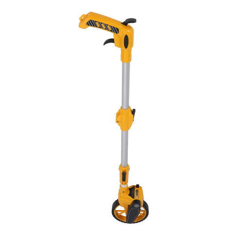 Luocute Distance Measuring Wheel 9999.9m Capacity Folding Design in yellow and gray, showcasing the extended handle and measuring wheel.