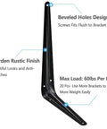Heavy Duty Black Iron Shelf Brackets Set 20 Pack 12 Inch L Shaped Wall Mount Corner Braces For Wood Shelves Rustic Farmhouse Style Floating Shelf Supports Easy DIY Shelving For Kitchen Garage Workshop with beveled holes and modern rustic finish.