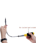 Two Piece Workhorse Flexible Extension Drill Bit Holder With Magnetic Quarter Inch Hex Shank Flex Shaft in use, handheld