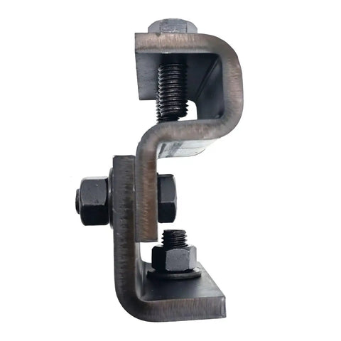 Side view of Beefy Channel Trolley Track Hanger Bracket For I-Beams And 1-5/8 Inch Strut Channel, heavy-duty rust-resistant finish