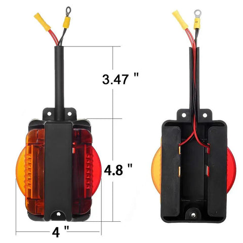 Dimensions of Two Piece 7 LED Fender Lights Kit For Trailers Prewired Dual Side Assembly Red Amber Turn Signals Waterproof