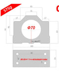 Technical drawing of Engraving Machine Spindle Clamp 38-70mm Aluminum Motor Bracket with dimensions