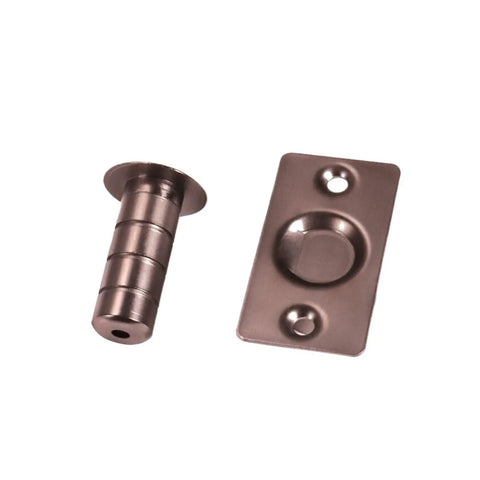 Super Cool Magnetic Hidden Door Stop Catch Made From Premium Brass Holds Doors Firmly So They Dont Slam Open Or Swing Wild And Keeps Your Walls Looking Fresh With Its Totally Invisible Discreet Install Design That Looks Amazing In Any Home, showing brass components.