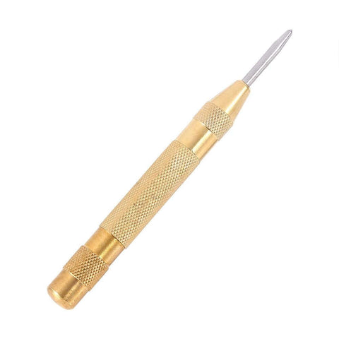 Automatic Center Punch Tool With HSS Tip Spring Loaded Brass Body No Hammer Needed For Precise Marking In Wood And Metal One Eighth Inch Roll Pin Punch Set Self Centering No Slip Durable Pro Grade Quality Ready To Roll