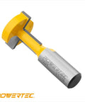 Heavy Duty T Track Router Bit With Tungsten Carbide Tips And Half Inch Shank, yellow and silver, close-up view.