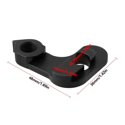 Outside Frame Bicycle Tail Hook For Folding And Fixed Gear Bikes, Durable Metal Rear Derailleur Hook In Black, close-up dimensions shown