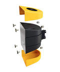 Magnetic Wall Mount Retractable Belt Barrier For Crowd Control In Tight Spaces No Fuss Setup 15 Foot Belt yellow and black housing