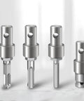 Four-interface auger adapter tool with high strength metal for impact wrenches, hammer drills, and electric wrenches, no wobble secure fit