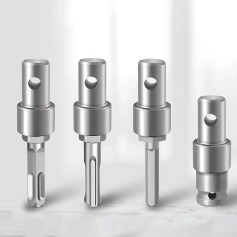 Four-interface auger adapter tool with high strength metal for impact wrenches, hammer drills, and electric wrenches, no wobble secure fit