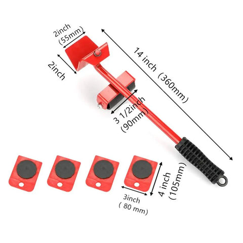 Heavy Duty Furniture Lifter Tool Set With Lifting Lever And Four Wheel Sliders, Appliance Rollers, Mover Dolly For Heavy Furniture