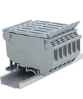 Side view of gray LED Indicated DIN Rail Fuse Holders And Disconnect Terminal Blocks With Screw Clamp, 24V DC, on a DIN rail