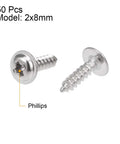 Close-up of Badass 304 Stainless Steel 50 Pack 2X8mm Self Tapping Screws Phillips Pan Head Design for DIY projects.