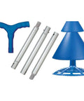 Total Game Changer Portable Manual Clothes Agitator And Handheld Laundry Scrubber parts including blue handle and aluminum rods.
