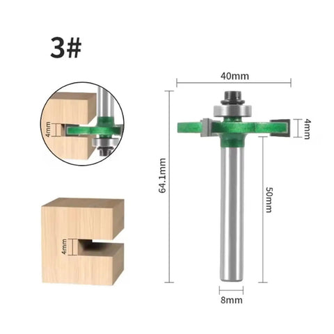 Green Z3 8mm Bearing Slot Router Bit With Three Carbide Teeth for Fast Cutting And Smooth Edging On Drawer Slides And Hardware Profiles, 8mm size with precise dimensions.