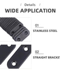 Close-up of Beefy Stainless Steel Flat Corner Brackets Set 12 Pack with black finish for reinforcing and attaching panels.