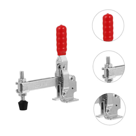 2 Pack Welding Toggle Clamps With Rubber Tip Quick Release Iron Clamps, side angle with red handle and black rubber tip